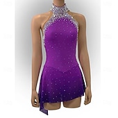 Figure Skating Dress Women's Girls' Ice Skating Dress Purple Patchwork Asymmetric Hem High Elasticity Training Competition Skating Wear Classic Crystal / Rhinestone Sleeveless Ice Skating Figure4