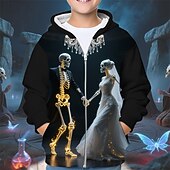 billiga Pojkes Halloween kostymer-Halloween Pojkar 3D Dödskalle Huvtröja Kappa Ytterkläder Långärmad Vår Höst Förtjusande Sport Barn 4-12 år Blixtlås Gata Dagligen Normal