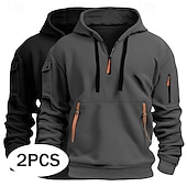 abordables Hoodie Tactique-Homme Sweat à capuche Sweat à capuche quart zippé Sweat à capuche tactique Kaki + Noir Gris clair + bleu Gris foncé + Noir Blanc + Gris clair Vin+Noir À capuche Uni Fermeture éclair Sport &amp; Loisir