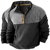 economico T-shirt in maglia waffle-Per uomo Camicia a nido d&#039;ape Maglietta Maglia Mezza Zip Camicia a Maniche Lunghe Manica Lunga Zip a un quarto Autunno Primavera &amp; Autunno Blocco di colori Moda Designer Essenziale Patchwork 2 Pezzi