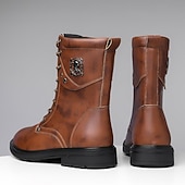 Czarne, skórzane, sznurowane, męskie buty bojowe z okrągłym metalowym logo, grubą podeszwą i wojskowym stylem – idealne dla motocyklistów Harley'a, miłośników mody punkrockowej, osób lubiących swobodne chodzenie na świeżym powietrzu i do codziennego użytk tanie Buty bojowe-Czarne, skórzane, sznurowane, męskie buty bojowe z okrągłym metalowym logo, grubą podeszwą i wojskowym stylem – idealne dla motocyklistów Harley'a, miłośników mody punkrockowej, osób lubiących swobodne chodzenie na świeżym powietrzu i do codziennego użytk