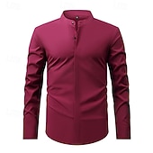 economico camicie da uomo no stiro-Per uomo Camicia Camicia elegante Camicia non stiro Camicia con colletto alla coreana Semplice Affari Quotidiano Nero Bianco Giallo Vino Manica Lunga Collo alla coreana Estate Primavera Abbigliamento