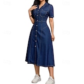 ieftine Rochii Denim-Pentru femei Rochii Midi Rochii din denim Rochii Tip Cămașă Rochie casual Modă Modern În aer liber Zilnic Ieșire Fit regulat Simplu Manșon scurt Guler Cămașă Albastru Închis Primăvară Toamnă