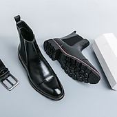 levne Boty Chelsea-Pánské hnědé chelsea boty z umělé kůže – klasické kotníkové boty s kulatou špičkou a pohodlnou podrážkou, stylové společenské boty do práce, na obchodní akce a formální příležitosti.