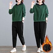 economico Tute da ginnastica-Per donna Felpe con cappuccio da salotto Tute in pile con tasca Tinta unita Completo Abbigliamento Autunno &amp; Inverno Nero Rosso Palestra All&#039;aperto Corsa Antivento Caldo Manica Lunga Sport
