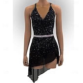 Figure Skating Dress Women's Girls' Ice Skating Dress Black Patchwork Asymmetric Hem Mesh Spandex High Elasticity Training Competition Skating Wear Classic Crystal / Rhinestone Sleeveless Ice Skating4