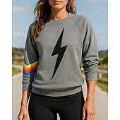 billiga Huvtröja &amp; Sweatshirt-Dam Tröja med pullover Casual Toppar Långärmad Överdelar Fritids- Höst Grafisk Utomhus Resor Semester Sportkläder Sportkläder Mörkblå Grå