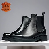 abordables Bottes en cuir haut de gamme-Bottines Chelsea noires pour hommes, bottines classiques à enfiler pour hommes d&#039;affaires, fêtes et occasions formelles