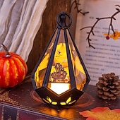tanie Halloween w pomieszczeniu-1 szt. 16 * 9,6 cm elektroniczna świeca LED na Halloween, przenośna lampa wisząca w kształcie latarni, lampa dekoracyjna na biurko, lampka nocna na imprezę wewnątrz i na zewnątrz LR1130 * 3 baterie