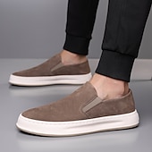 ieftine Pantofi casual slip-on-Teniși slip-on pentru bărbați, gri taupe, cu talpă albă – pantofi casual ușori pentru primăvară, vară și stil stradal