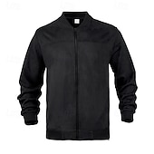 preiswerte Faux-Suede-Jacken-Herren Imitat-Lederjacke Freizeitjacke Urlaub Täglich Warm Tasche Herbst Winter Einfach Mode Klassisch Stehkragen Regulär Schwarz Marineblau Meeresblau Braun Armeegrün Jacken