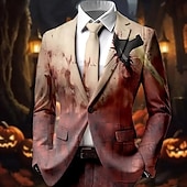 お買い得  ハロウィンのアウターウェア-男性用 ブレザージャケット コート 快適 高通気性 アーティスティック カジュアル パーティーイブニングウェア 日常 祭り 3Dプリント ボタン マルチポケット オールシーズン ノッチドラペル 長袖 赤1 赤3 ルビーレッド