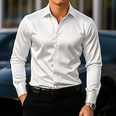 economico Camicie in raso da uomo-Per uomo Camicia Camicia in raso Camicia casual Camicia con Bottoni Semplice Formale Matrimonio Nero Bianco Vino Blu marino Manica Lunga Bavero Primavera &amp; Autunno Tutte le stagioni Abbigliamento
