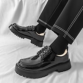 economico Scarpe Oxford-scarpe oxford nere lucide da uomo – scarpe eleganti stringate in vernice con suola spessa per feste serali, moda gotica, concerti e occasioni speciali