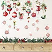 cheap Sticker-Christmas Sticker Wall Decals Snowflake Colorful Ball Pinecone Hanging Ornament Removable Vinyl Mural Holiday Party Living Room Glass Window Door Background Decoration For Home