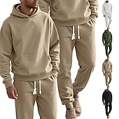 abordables Survêtements de base-Homme Ensemble Survetement Ensemble de tenues Ensemble de sweats à capuche Sweat à Capuche Extérieur Quotidien Sports Jacquard Cordon de serrage Uni Noir Blanche Kaki Polyester Tenues de Sport Mode