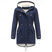 billiga Casual Parka-Dam Anorak Håller värmen Bekväm Dragkedja Ficka Med bälte Ledigt Ensfärgat Semester Gata Ledigt Dagliga kläder Lång Huva Normal Långärmad Ytterkläder Marin Svart Rodnande Rosa Höst Vinter