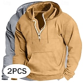 cheap Tactical Hoodie-Men's Hoodie Quarter Zip Hoodie Tactical Hoodie Black+Light Gray Khaki+Black Light Gray+Blue Navy Blue+Black Dark Gray+Light Gray Hooded Plain Zipper Sports &amp; Outdoor Casual Daily Streetwear Cool