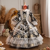 preiswerte Kleider-Rokoko Steampunk schick Maxi Partykostüm Zubehör Glockenärmel Prinzessin Schleife Retro Ballkleid Spitzkragen Kostüm Mädchen königlich Weihnachten Halloween Karneval Maskerade Hochzeitsfeier Festival