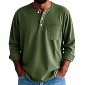 levne Pánská trička pro volný čas-Pánské Tričko Tričko Henley Trička Tričko Top Dlouhý rukáv Henley Jaro Podzim Bez vzoru Módní Designové Základní Kapsy Dovolená ulice Jdeme ven Fialová Černá Žlutá Top tričko pro muže