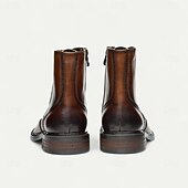 levne Prémiové kožené boty-Pánské hnědé kotníkové boty s brogue vzorem, klasický design s křídlovým hrotem, robustní outdoorové pracovní boty pro volný čas v podnikání, cestování a každodenní nošení