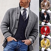 cheap Men's Cardigan Sweater-Men's Sweater Cardigan Sweater Ribbed Knit Regular Tops Knitted Plain V Neck Vacation Fashion Casual Daily Wear Clothing Apparel Spring &amp;  Fall Black Yellow M L XL