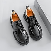 economico Scarpe Oxford-scarpe oxford nere lucide da uomo – scarpe eleganti stringate in vernice con suola spessa per feste serali, moda gotica, concerti e occasioni speciali