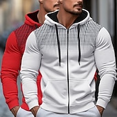 abordables Sweat à capuche en polaire-Homme Sweat à capuche Sweat à capuche zippé intégral Sweat à capuche en polaire Blanc + Rouge Rouge + Gris Noir + blanc Blanc + Gris Noir + Gris À capuche À pois Uni Fermeture éclair Bloc de Couleur