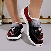 abordables Chaussures pour Hommes-Baskets à enfiler pour hommes avec imprimé visage de clown effrayant, chaussures décontractées de style horreur pour costume d&#039;Halloween et marche