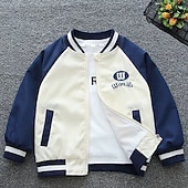 billiga Pojkars basebolljackor-Barn Unisex Baseballjackor Ytterkläder Färgblock Långärmad Dragkedja Ficka Lättvikt Komfort Mjukt Täcka Utomhus Mode Dagligen Blå Grön Vår Höst 4 år +