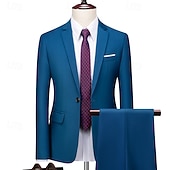 abordables Blazers Classiques pour Hommes-Homme Blazer Costumes Affaires Cocktail Fête de mariage 2 Pièces Mode Occasionnel Printemps Automne Polyester Uni Avec Poches Boutons Confortable Simple Boutonnage veste Noir Blanche Jaune Rose Claire