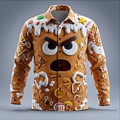 Navidad Hombre Dibujo 3D Cara de la sonrisa hombre de pan de jengibre Camisa Abotonar la camisa Manga Larga Gracioso Exterior Festivos Primavera Otoño Cuello Vuelto Impresión 3D camisas con cuello abordables Disfraz de hombre de jengibre-Navidad Hombre Dibujo 3D Cara de la sonrisa hombre de pan de jengibre Camisa Abotonar la camisa Manga Larga Gracioso Exterior Festivos Primavera Otoño Cuello Vuelto Impresión 3D camisas con cuello
