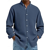 preiswerte Freizeithemden für Herren-Herren Hemd Waffelhemd Freizeithemd Knopfhemd Schwarz Weiß Wein Marineblau Blau Langarm Einfach Revers Lässig Täglich Bekleidung Mode Streetwear