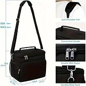 abordables almacenamiento de equipaje y viajes-Bolsa térmica para almuerzo con correa ajustable: tela Oxford duradera, reutilizable y reutilizable para la oficina, la escuela y picnic. &amp;Lonchera térmica negra resistente al desgarro para la playa,