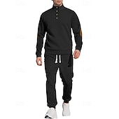 cheap Basic Tracksuits-Men&#039;s Sweatshirt Tracksuit Outfit Set Stand Collar Outdoor Daily Sports Jacquard Drawstring Button Up Color Block Wine Red Black White Polyester Activewear Fashion Streetwear Spring