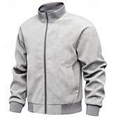 economico Giacca in ecopelle-Per uomo Giacca in Ecopelle Giacca da Biker Giacca da Moto Vacanza Quotidiano Antivento Caldo Tasca Primavera Autunno Semplice Moda Classico Collo alla coreana Regolare Nero Grigio Giacca