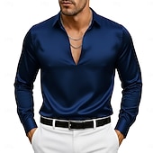 economico Camicie in raso da uomo-Per uomo Camicia Camicia in raso Camicia elegante Camicia casual Camicia con Bottoni Camicia da Ballo Semplice Formale Matrimonio Blu chiaro Nero Bianco Blu marino Manica Lunga Scollo a V Tutte le