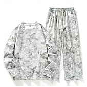 Herren Sweatshirt Trainingsanzug Outfit-Set Rundhalsausschnitt Outdoor Täglich Sport Kordelzug Tasche Druck Schwarz Weiß Rosa Polyester Sportkleidung Mode Streetwear Frühling preiswerte einfache Trainingsanzüge-Herren Sweatshirt Trainingsanzug Outfit-Set Rundhalsausschnitt Outdoor Täglich Sport Kordelzug Tasche Druck Schwarz Weiß Rosa Polyester Sportkleidung Mode Streetwear Frühling