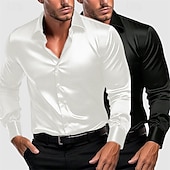 preiswerte Satinhemden für Herren-Herren Hemd Satinhemd Kleidhemd Freizeithemd Knopfhemd Einfach Formell Hochzeit Weiß + Grün Weiss + schwarz Weiß + blau Blau + grün Langarm Revers Frühling &amp; Herbst Ganzjahres Bekleidung