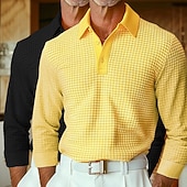 preiswerte Herren Klassisches Polo-Herren Waffel-Poloshirts Golfshirt Langarm Kragen Revers Frühling Herbst Ganzjahres Einfach Texture Basic Modern Lässig 2 teilig Knöpfe Straße Lässig Sport A B C Top T-Shirt für Herren