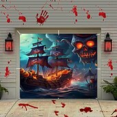 tanie Gobeliny ścienne-Halloween gobelin Osłona bramy garażowej Duży wiszący Szkielet Statek piracki Fantazja Mroczny Punk Gotycki Impreza Obuwie turystyczne Tła do zdjęć Podwórze Nawiedzony dom Wystrój domu