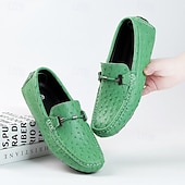 cheap Casual Loafers-Men's Yellow Ostrich Pattern Loafers with Metal Buckle, Casual Slip-On Driving Moccasins for Business, Summer Parties and Everyday Wear
