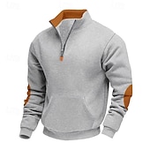 baratos Suéteres básicos-Homens Moletom Moletom com capuz Estacionar Moletom com zíper Preto Verde Tropa Azul Marinha Camelo Cinza Claro Colarinho Clerical Tecido Patchwork Bolsos Bloco de cor Desportos e Ar livre Casual