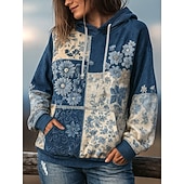  Kvinnenes 3D Print Vintage Boho Hoodie Patchwork Hoodie Sweatshirt Blomster Viking Pullover Sweatshirt Blomster Grafikk Vintage Casual Langermet Hettegenser Gate Print Frontlomme Grønn Vår Høst Vinter