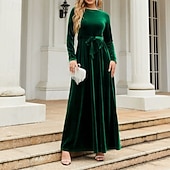 preiswerte abendkleider-Damen Midikleid Samtkleid Cocktailkleid Elegant Mode Modern Outdoor Party Party-Abendmode Normale Passform Einfach Langarm Rundhalsausschnitt Schwarz Rote Blau Dunkelgrün Frühling Herbst