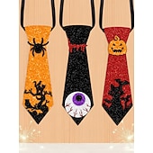 abordables Accessoires d&#039;Halloween-Ensemble de cravates scintillantes pour femmes à motif citrouille, araignée et chauve-souris pour Halloween - 3 pièces pour accessoires de fête costumée et de cosplay