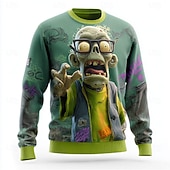 Halloween Herr Zombier Pullover tröja Stickat Rund halsringning Ledigt Semester Dagligen 3D-utskrift Stickat Håller värmen Långärmad Vår Höst Vinter Grön 1# Grön 2# Grön 3# billiga tröjor med tryck för män-Halloween Herr Zombier Pullover tröja Stickat Rund halsringning Ledigt Semester Dagligen 3D-utskrift Stickat Håller värmen Långärmad Vår Höst Vinter Grön 1# Grön 2# Grön 3#