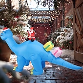 abordables luces navideñas al aire libre-Papá Noel navideño con sombrero azul de Navidad, dinosaurio LED con luz, modelo inflable impermeable para interiores y exteriores, patio, césped, fiesta, ambiente festivo, decoración, luz de apoyo