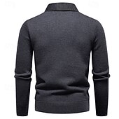 cheap Men&#039;s Pullover Sweater-Men&#039;s Pullover Sweater Jumper Knit Sweater Ribbed Knit Regular Tops Knitted Fleece Plain Turndown Fashion Basic Vacation Daily Wear Clothing Apparel Winter Black Dark Gray S M L