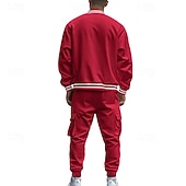 abordables sudaderas basicas-Hombre Sudadera Tracksuit Conjunto de atuendo Escote Chino Exterior Diario Deportes Correa Bolsillo Raya Negro Rojo Azul Marino Poliéster Ropa de Deporte Moda Ropa de calle Primavera
